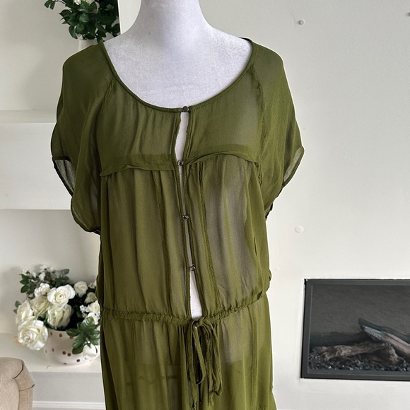 Maeve Olive Green Sheer Maxi Cover-Up Dress - Picture 2 of 7